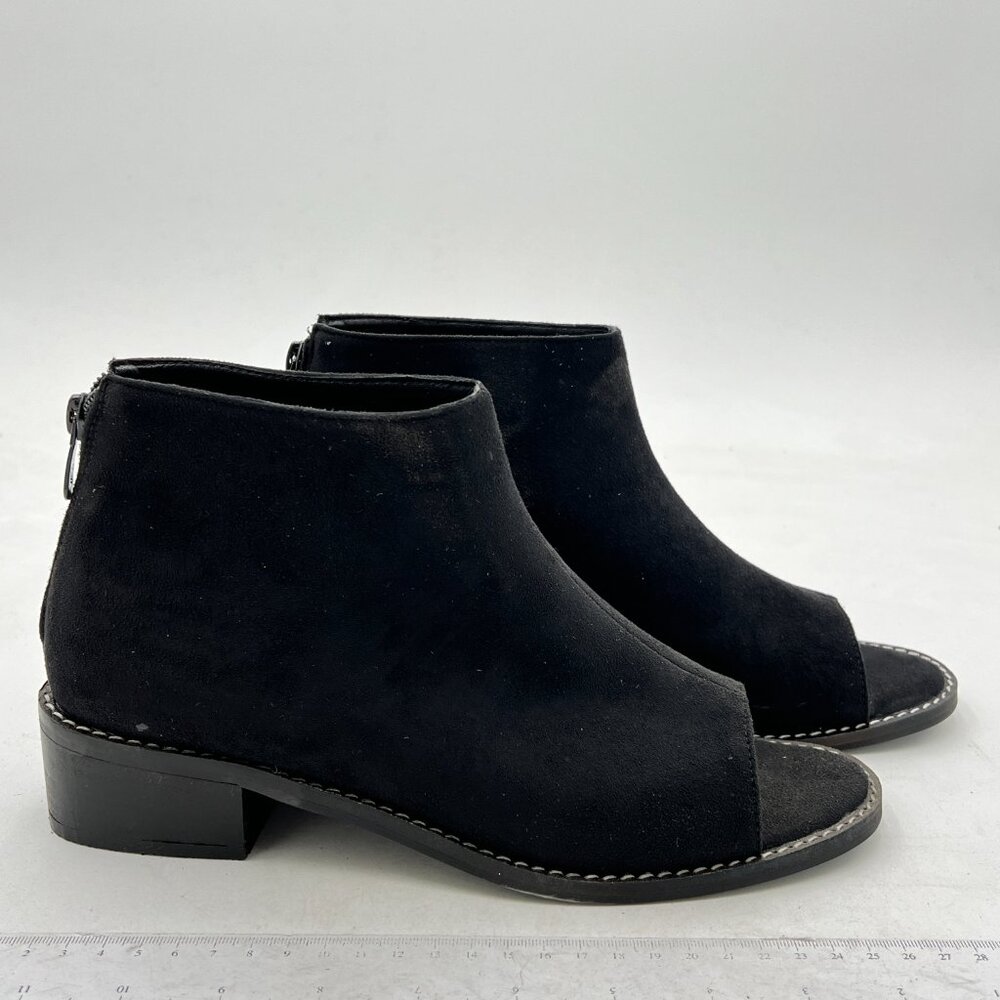 XYD Black Suede Open-Toe Ankle Booties